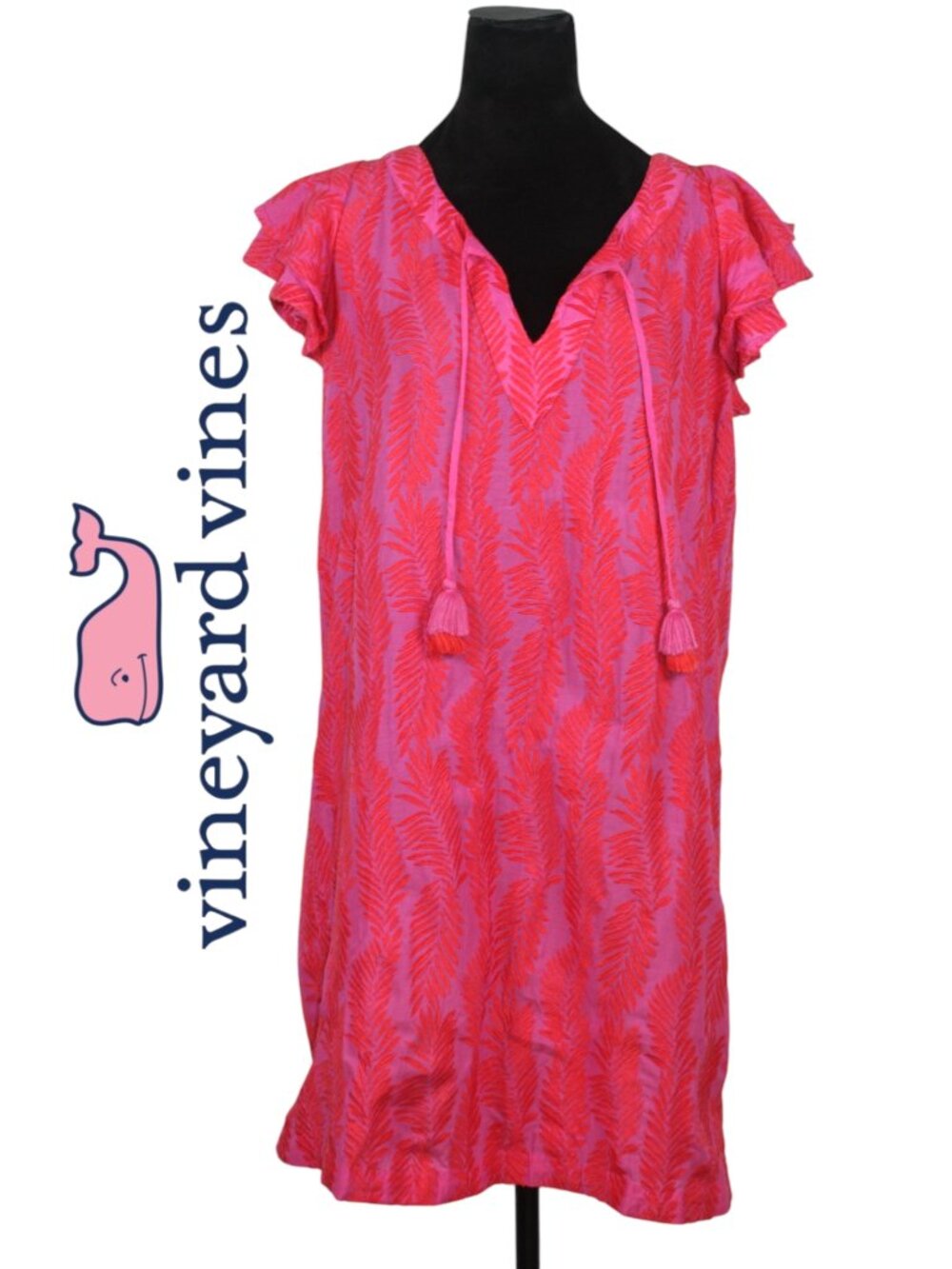Vineyard Vines Bright Pink Swim Cover or Dress with Red Embroidered Pattern Med.